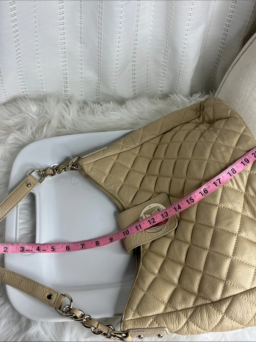 Kate Spade  Quilted Cream Leather Shoulder Bag with Chain Detail